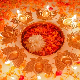 Archies Textured Metal Lotus Diya Decorative Bowl image 4