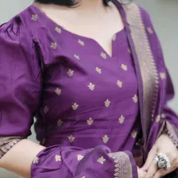 TURITY Women Ethnic Motifs Regular Chanderi Cotton Kurta with Trousers & With Dupatta image 4