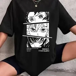 Kotty Graphic Printed Round Neck Cotton Oversized T-shirt image 2