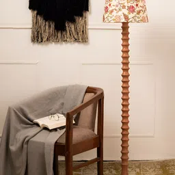 green girgit White & Brown Floral Printed Frustum Shaped Wooden Taper Floor Lamp image 5