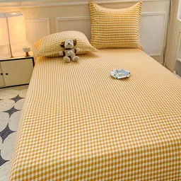 JC HOME Yellow 140 TC Single Bedsheet with 1 Pillow Covers image 2