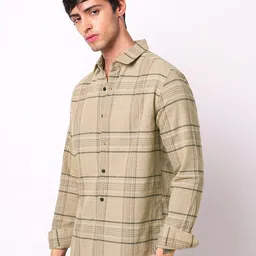 VASTRADO Men Classic Slim Fit Checked Spread Collar Cotton Casual Shirt-image-35
