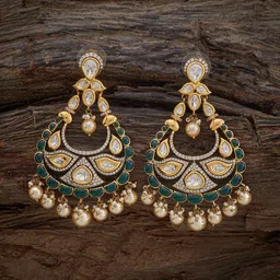 kushal's fashion jewellery Kushal's Fashion JewelleryGreen Victorian-Plated Classic Kundan Drop Earrings-picture-18
