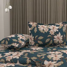 Pure Decor Blue & Blue Floral Printed 4 Pieces Double King Superfine Bedding Set-image-83