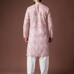 Rawayi Geometric Printed Band Collar Linen Straight Kurta image 5