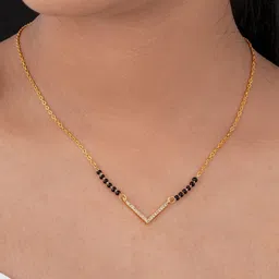 TKRB SALES Gold-Plated Artificial Stones Studded & Beaded Mangalsutra image 2