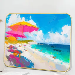 Myntra Elegant Homes Blue & Pink Beach And Umbrella Wooden Wall Art-picture-16