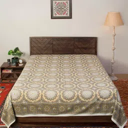 Fabindia Grey & Mustard Yellow Floral Printed Cotton Bed Covers-picture-13