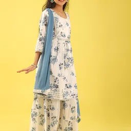 BAESD Girls Floral Printed Cotton Kurta with Palazzos & Dupatta image 3