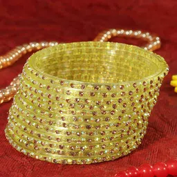 LAVAZZA Set Of 12 Zircon Diamond Stone & Beads Studded Glass Bangles-picture-43