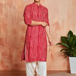 VASTRAMAY Bandhani Printed Mandarin Collar Kurta With Patiala-image-85