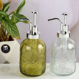 Kookee Green & Silver Toned Textured Glass Soap Dispenser 350ml-picture-39