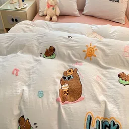 JC HOME Pink & White Geometric Polycotton 4 Piece Double King Regular Bedding Set image 1