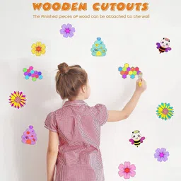 curious button Set of 10 pcs Wooden Cutouts Bee Wood Slices Flower Wooden Cut-outs image 2