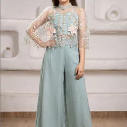 Lagorii Girls Floral Embroidered Regular Beads and Stones Top with Palazzos-picture-53