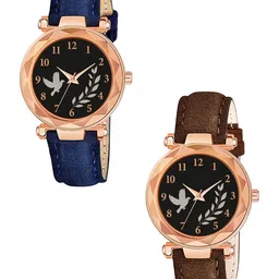 CSAMON Women Pack Of 2 Dial & Synthetic Straps Analogue Watch GR379RG BIRD BLU BRO Vel L-picture-40