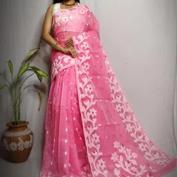 RIDDHIMAN FASHION Woven Design Silk Cotton Jamdani Saree image 1