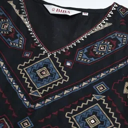 Biba Women Black & Maroon Ethnic Motifs Printed Bell Sleeves Kurta image 4