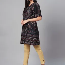 Biba Women Black & Maroon Ethnic Motifs Printed Bell Sleeves Kurta image 3