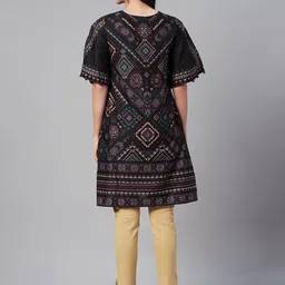 Biba Women Black & Maroon Ethnic Motifs Printed Bell Sleeves Kurta image 5