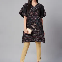 Biba Women Black & Maroon Ethnic Motifs Printed Bell Sleeves Kurta image 2