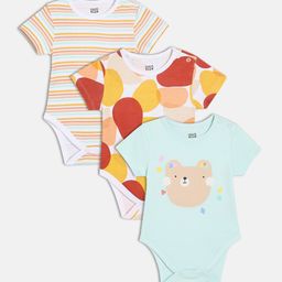 MINI KLUB Infants Pack Of 3 Printed Cotton Bodysuits-picture-36
