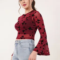 clobug Animal Print Bell Sleeve Net Crop Top image 4