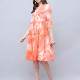 Merira Women Tie and Dye Dyed Cotton Fit & Flare Midi Dress image 2