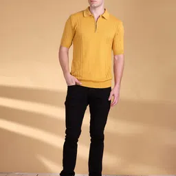 Mast & Harbour Self Design Polo Collar Short Sleeves Pure Cotton T-shirt image 4