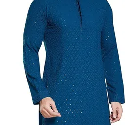 Readiprint Fahions Floral Embroidered Sequinned Band Collar Kurta image 3