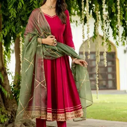 DIVASTRI Women Regular Kurta with Trousers & With Dupatta image 4