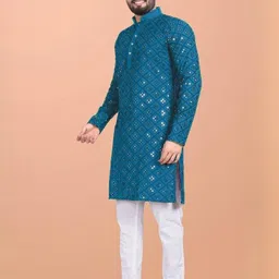 shreeram Men Blue Embroidered Straight Kurta image 2