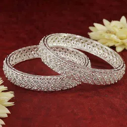 LAVAZZA Set Of 2 Silver-Plated Crystal & CZ-Stone Studded Bangles image 2