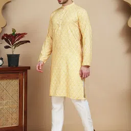 anouk mirage Anouk Rustic Floral Printed Band Collar Straight Kurta with Pyjamas image 3