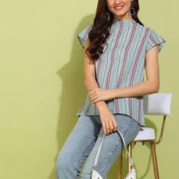 DressBerry Women Striped High Neck Cotton Top-picture-18