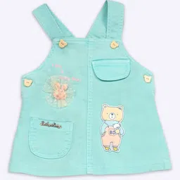 Babys Day Infant Girls Teddy Bear Printed Pure Cotton Dungaree With Top & Brief image 2