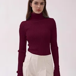 SHIFA Women Solid Full Sleeves Turtle Neck Pullover Sweatshirts-image-33