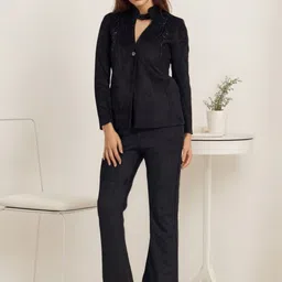 Mast & Harbour Embroidered Mandarin Collar Neck Long Sleeves Coat With Trouser Co-Ords-picture-21