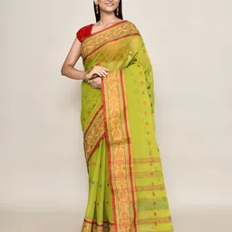PUKU Ethnic Motifs Pure Cotton Taant Saree-image-37