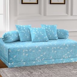 Arrabi 6Pcs Teal-Blue & White Floral Printed Skin-Friendly Superfine Quality Diwan Set-picture-26
