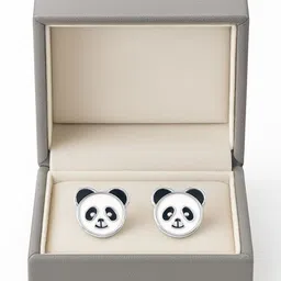 925 SILLER 925 Sterling Silver Rhodium-Plated Panda Shaped Studs image 2