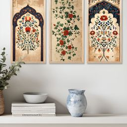 Kotart Brown & Green 3 Pieces Floral and Botanical Wooden Wall Paintings-picture-2