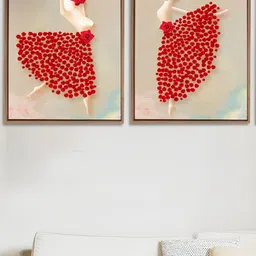 Art Street Black & Red 2 Pieces Floral Printed Canvas Wall Paintings-picture-24