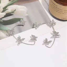 TheVineGirl Silver-Plated Cubic Zirconia Studded Butterfly Shaped Ear Cuff-picture-14