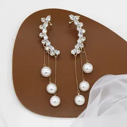 TheVineGirl Gold Plated Artificial Stones Studded And Pearls Beaded Spherical Ear Cuffs image 3