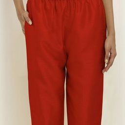 Moda Rapido Women Red Slip On Comfort Easy Wash Silk Trouser Pant With Pocket & Lining-picture-7
