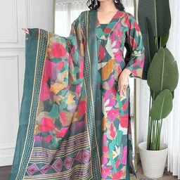 Anni Designer Women Floral Printed V-Neck Straight Kurta with Palazzos & Dupatta image 5