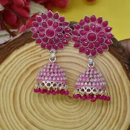 MEIRA JEWELLERY Artificial Stones Studded & Beaded Dome Shaped Jhumkas-picture-34