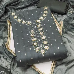 Maroosh Floral Woven Design Sequinned Unstitched Dress Material-picture-15