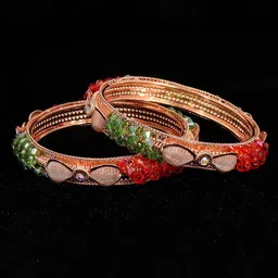 zulka Set of 2 Rose-Gold Plated Metal with Pearls & Zircon Stone Bangles Kada-picture-24